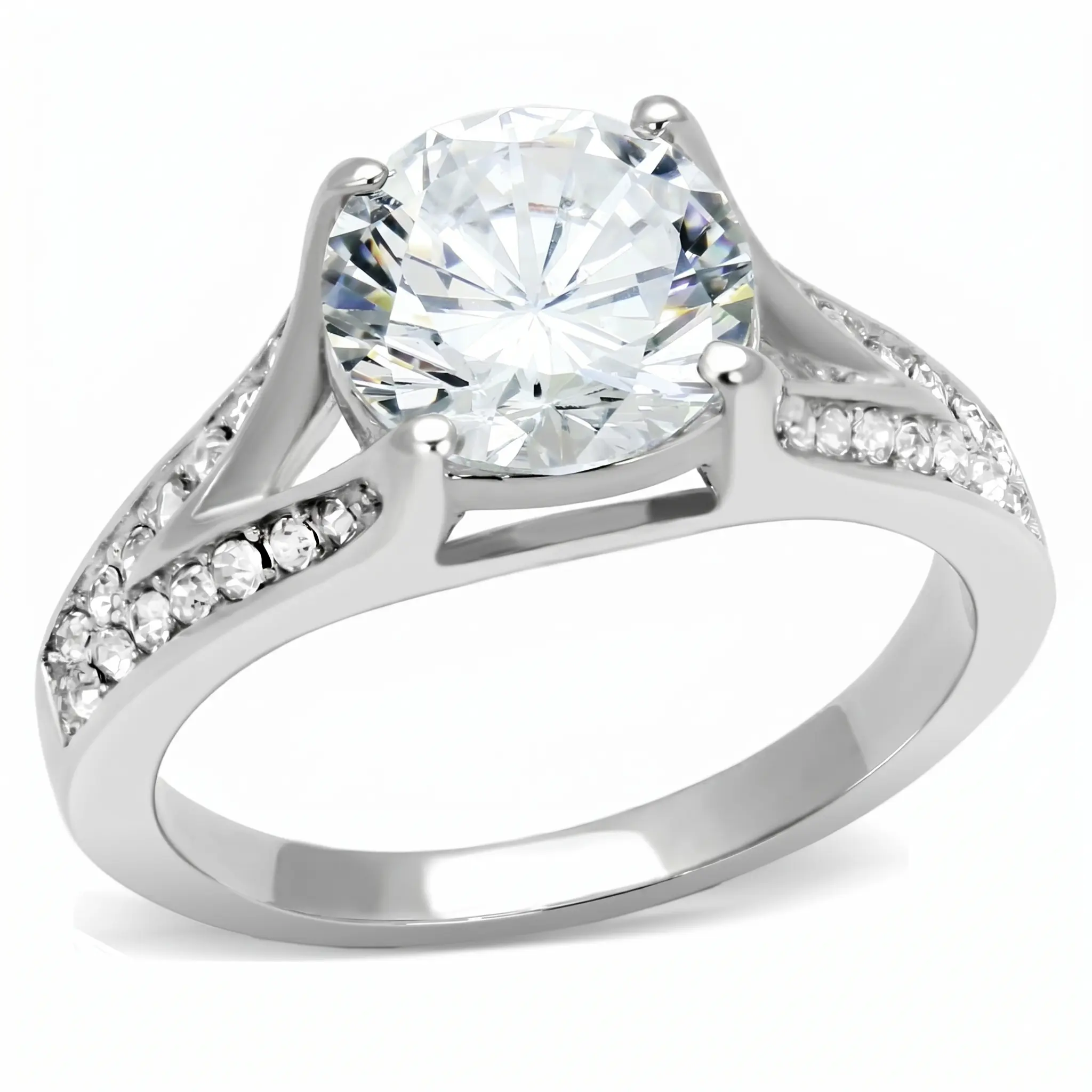 Round Brilliant Cut CZ Stainless Steel Wedding & Promise Ring – 9mm Center Stone