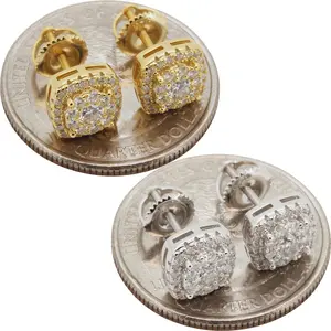Moissanite 925 Sterling Silver or 14k Gold Vermeil 8mm Square Screw Back Stud Earrings