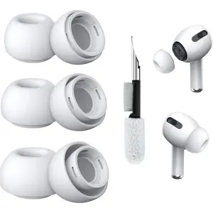 3 Pairs Silicone Ear Tips Replacement for AirPods Pro and AirPods Pro 2nd Generation with Cleaning Kit,with Noise Reduction Holes and Built-in Dust Screen, Fit in a Charging Case(White-S/M/L)
