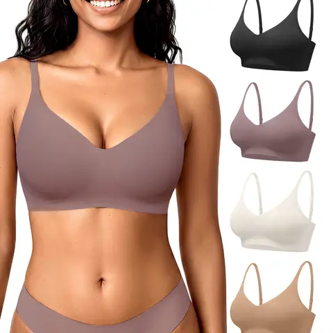 Deangelmon Women's XS Elegant Retro Seamless V-Neck Wireless Bralette - Soft, Breathable, Stretchy, Lightweight Fabric, 3/4 Coverage, Removable Padded Cups, Adjustable Straps, Athletic Underwear for Halloween, New Year, Everyday Use