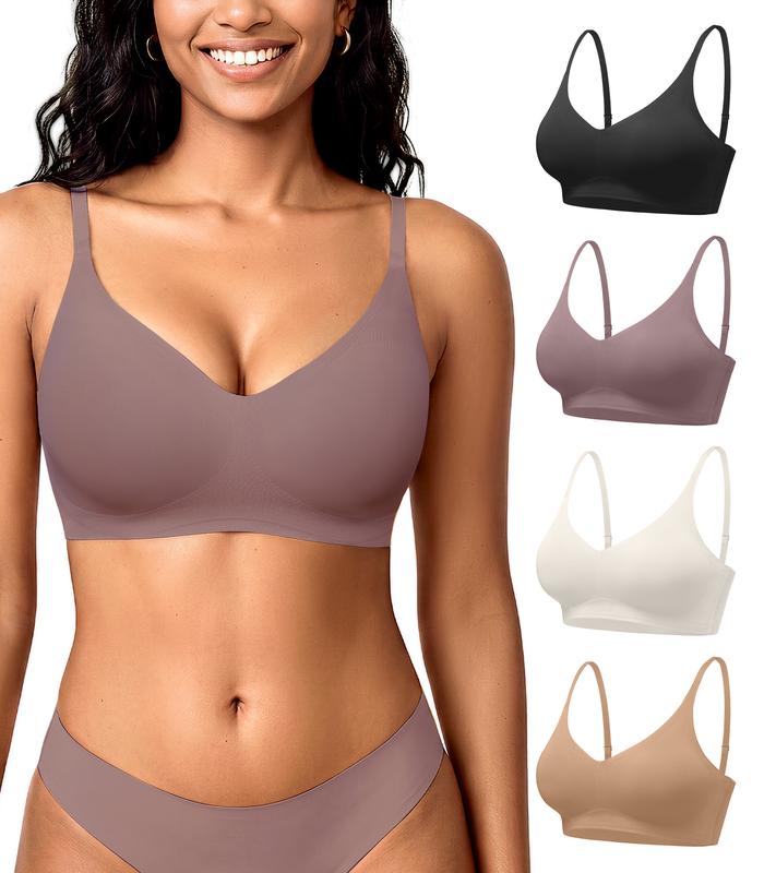 Deangelmon Women's XS Elegant Retro Seamless V-Neck Wireless Bralette - Soft, Breathable, Stretchy, Lightweight Fabric, 3/4 Coverage, Removable Padded Cups, Adjustable Straps, Athletic Underwear for Halloween, New Year, Everyday Use