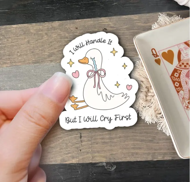 Character-Based Goose Vinyl Laminate Stickers - Trendy Blush Pink Decorative Stickers for Anxiety Support, Humor, Waterproof, Express Feelings, Ideal for Personalizing Books, Laptops