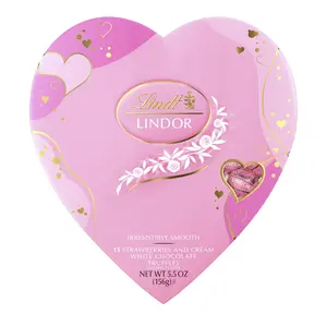 Lindt LINDOR Valentine's Day Strawberries and Cream White Chocolate Candy Truffles Heart, Milk Chocolate Truffles Friend Heart, 5.5 oz. Gift Box gormet candy variety pack Snack Bonbon cocoa