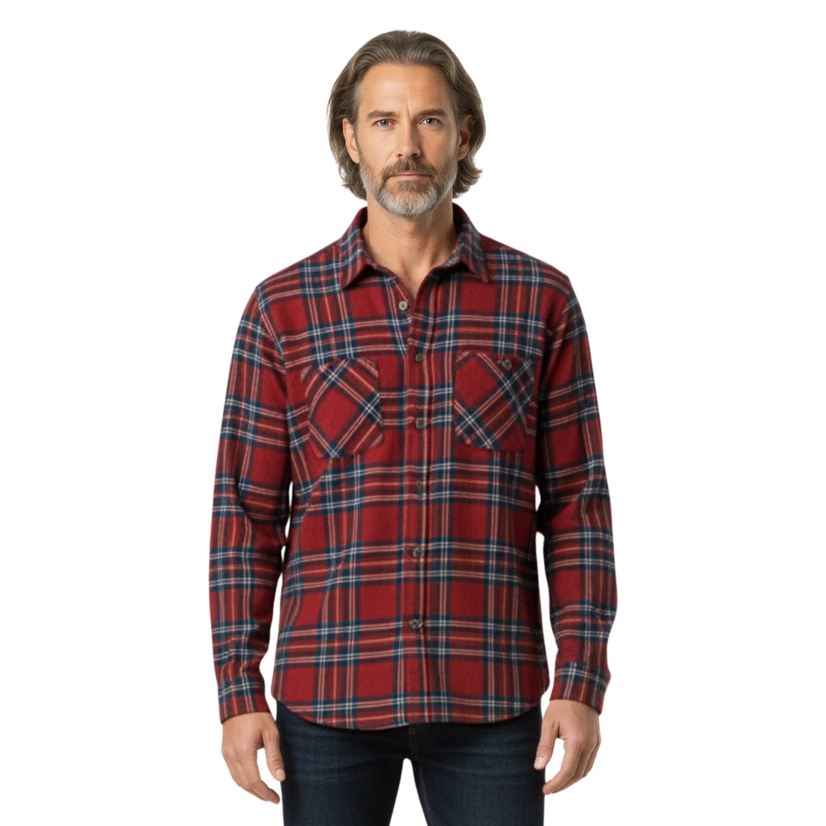 Men's Heathered Fleece Overshirt with Chest Pockets and Tortoise-shell patterned Buttons