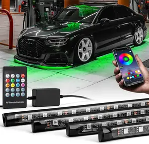 DIBMS Aura Aluminum LED Underglow Kit for Car with Remote Control, Exterior Neon Accent Under Glow Lights, Rigid Waterproof Strip Lights, Music Soundsync Mode, Multicolor RGB Light Bars