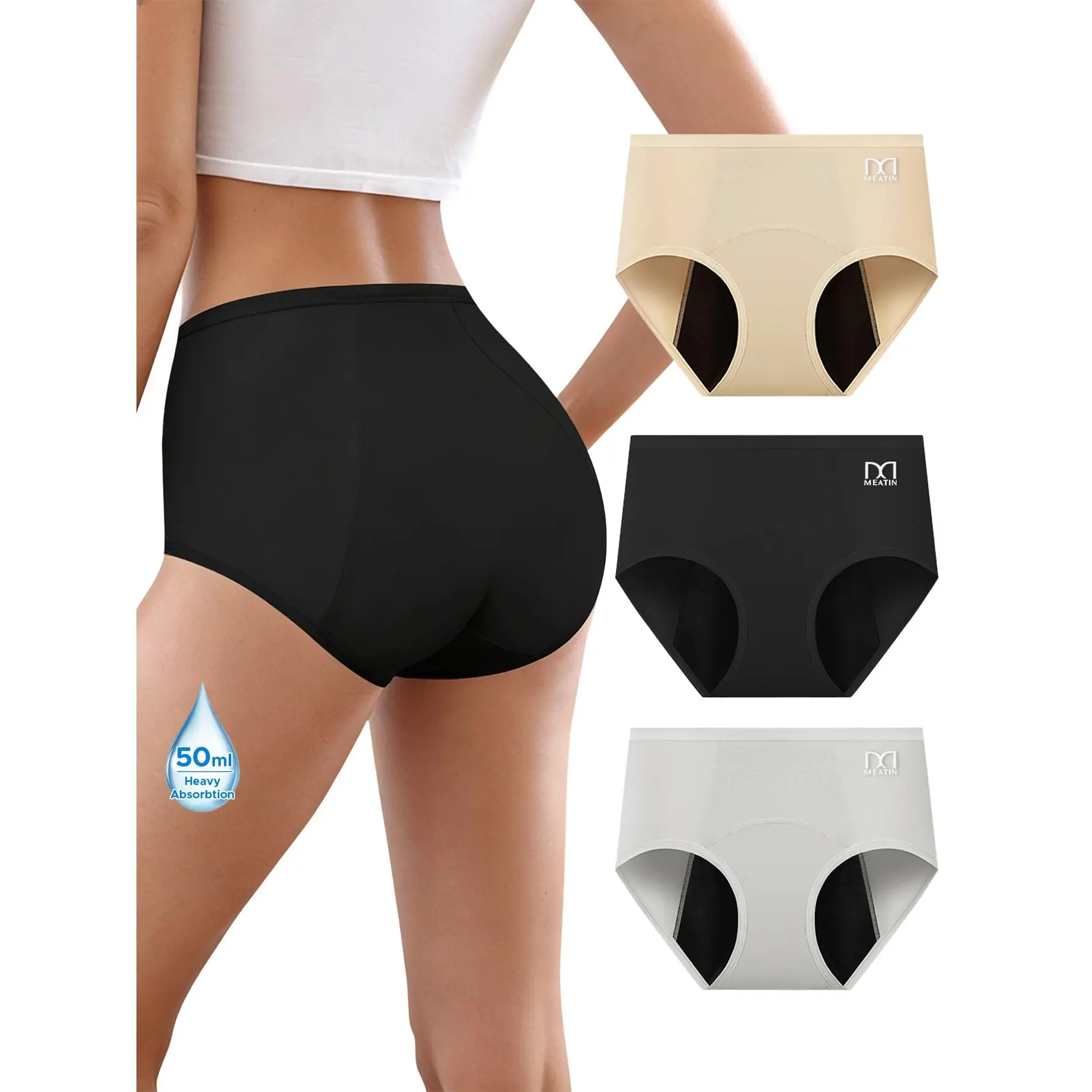 QUASTI 3/4 Pack High Waisted Leak Proof Period Panties for Women, Seamless Ice Silk Menstrual Underwear, Soft Breathable Full Coverage Briefs, Comfortable Elastic Leak Protection Panty, Essential Dailywear for Women's Menstrual Care, S XXL