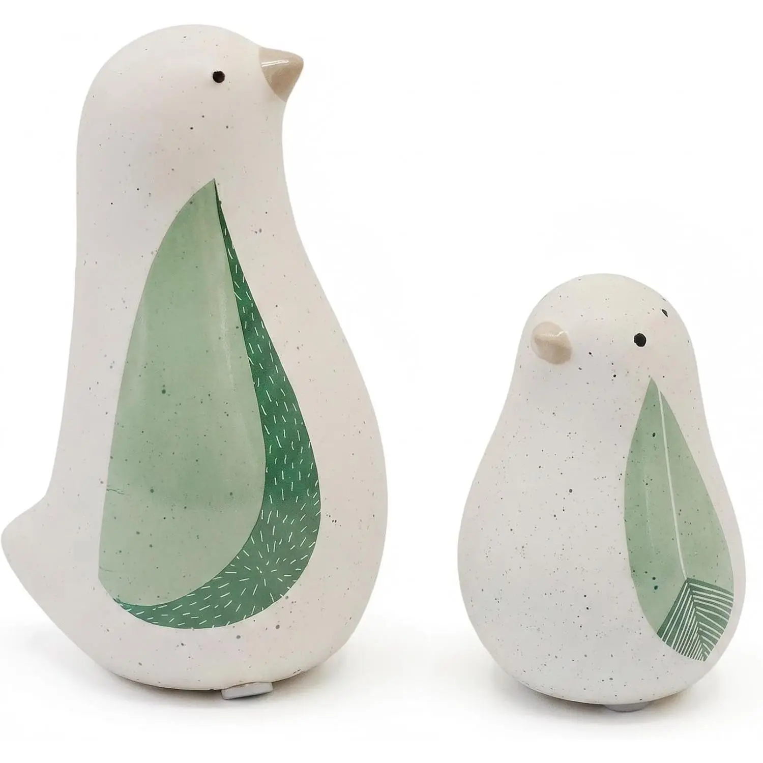 Small Ceramic Birds Figurines Home Office Decor Set of 2, Modern Farmhouse Green Leaf Bird Statues Decorations for Living Room Table, Bedroom, BookShelf, Desk, Mantel Cute Decorative Ornaments Gifts