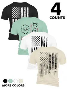 Men's 4-Pack Patriotic 1776 T-Shirts, Casual Style Tee, Distressed American Flag & We The People Graphic Tees, Short Sleeve Tops for Independence Day, Casual Wear Menswear #tiktokmademebuyit