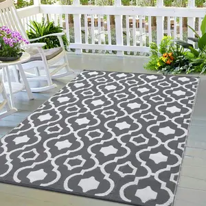 9 x 12 ft Plastic Gray White Rectangular Beach Front Porches Patio Picnic RV Camping Garage Flower Moroccan Area Rug