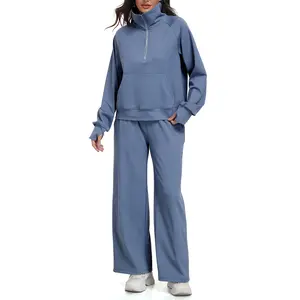 Sese Code Store Women's Half-Zip Sweatsuit Lounge Set Casual Tracksuit with Half Zip Pullover & Wide Leg Pants Comfortable Fashion for Daily Home & Light Workout