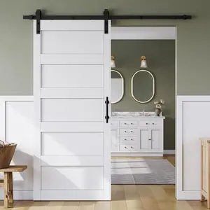 36in x 84in Sliding Barn Door with 6.6FT Barn Door Hardware Track Kit & Handle, Waterproof PVC Surface, Pre-Drilled Holes Easy to Assemble, Solid MDF White 5-Panel Barn Door
