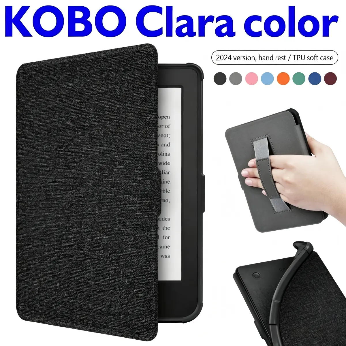 2024 Kobo Clara Color Ereader Case TPU Fabric Linen Style Portfolio Cover Smart Portable Wireless Bluetooth Audio Gift Compatible Camera