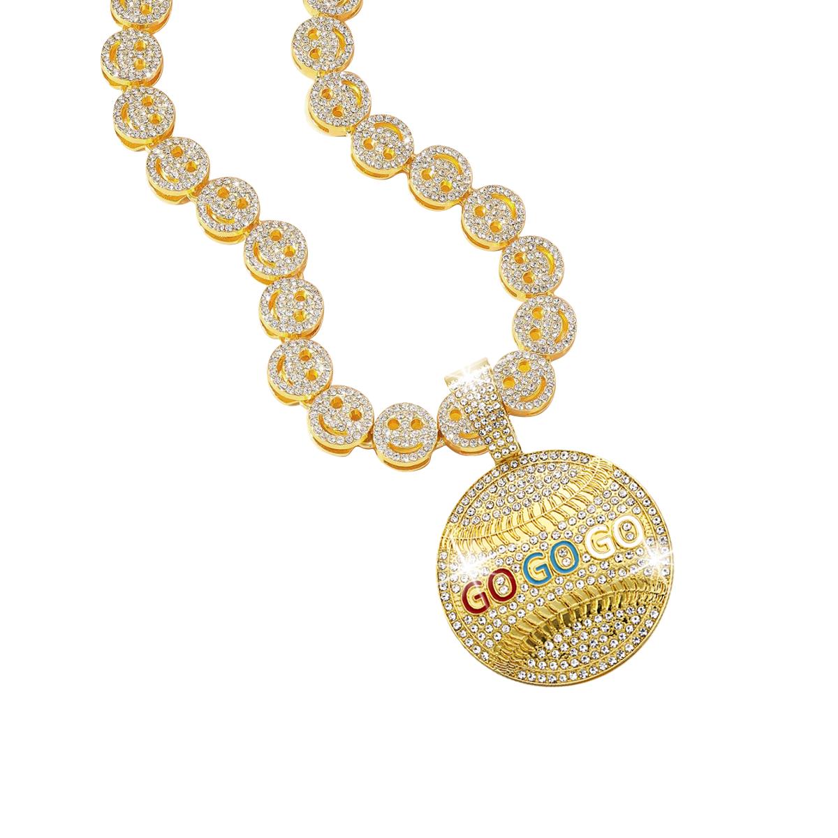Energetic GO GO GO Pedant with Cute Smiley Face Necklace Gold Zircon Preppy Neckalce 18K Gold and 925 Sterling Smiley Choker Chain Inspirational GO GO GO Necklace Jewelry Gift Ideal Jewelry for Men Women Daily Wear
