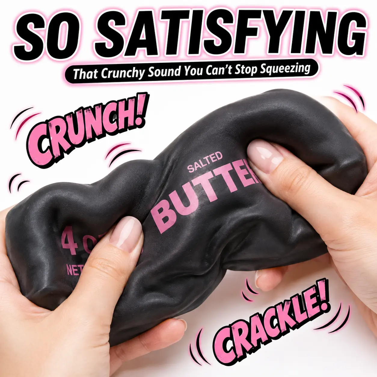 Crunchy Butter Stick Squishy Toy, Salted Butter Squeeze Toy with Satisfying Crunchy Sound, Soft Sensory Stress Relief Fidget Toy, Blue or Black, 14 cm
