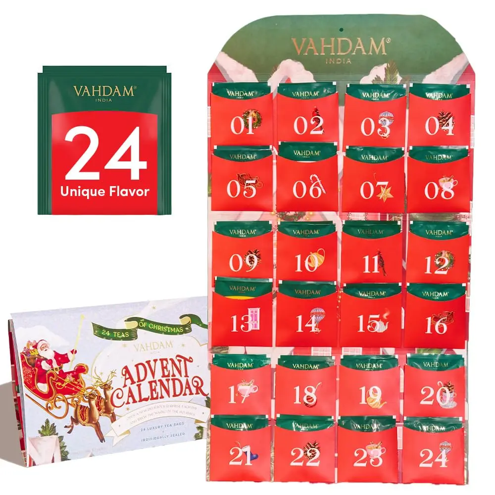 VAHDAM 2024 Limited Edition Ethical Organic Natural Tea Bag Advent Calendar - Adult Beverage Gift Set
