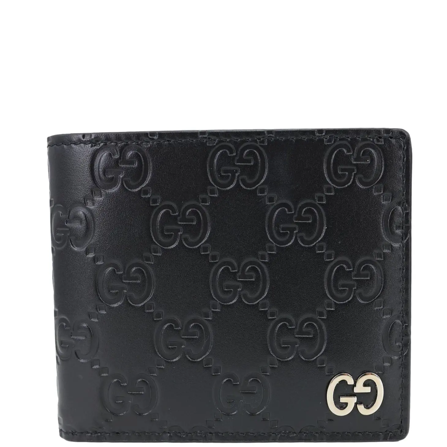 Pre-owned GUCCI Leather Wallet GG Signature Bifold Men's Black 473916