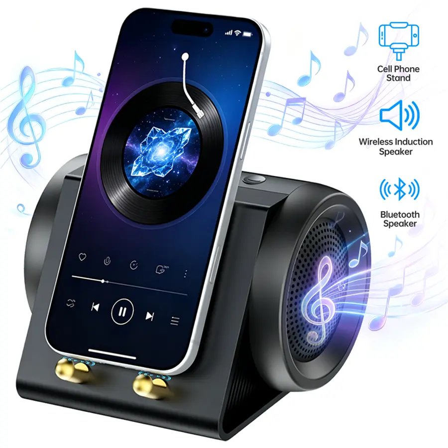 XHJ Wireless Bluetooth Speaker with 3-in-1 Mobile Phone Mount, USB Type-C Compatible Audio Device, Fits Smartphones/Tablets, for Home & Car Use, Ideal Gift for Family
