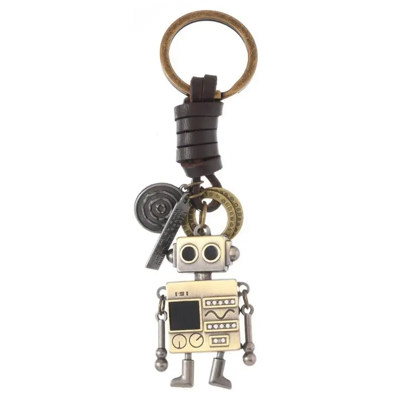Punk Robot Keychain with Braided Leather Strap and Bendable Charm, Great for Holding Doors and Other Keys - Cool Boy Gifts, Teenage Boy Gifts, Moving Limbs, Smooth, Unisex, Braided Strap, Everyday Use, Zinc Alloy