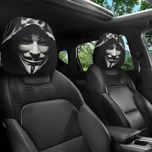 2-piece car seat pillowcase, printed head pillowcase, fashionable black and white printing design, no pillow core, easy to clean, universal model, suitable for long-distance travel, Vehicle, Decoration, Car Accessories