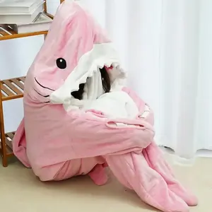 Shark Blanket Adult Cartoon Sleeping Bag Pajama Hooded Warm Flannel Soft Polyester Loungewear Nightwear Womenswear Lightweight Polyester Prints