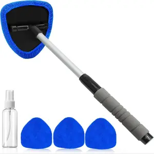 Car Windshield Cleaning Tool – Microfiber Window Cleaner with Extendable Handle & 3 Reusable Washable Pads