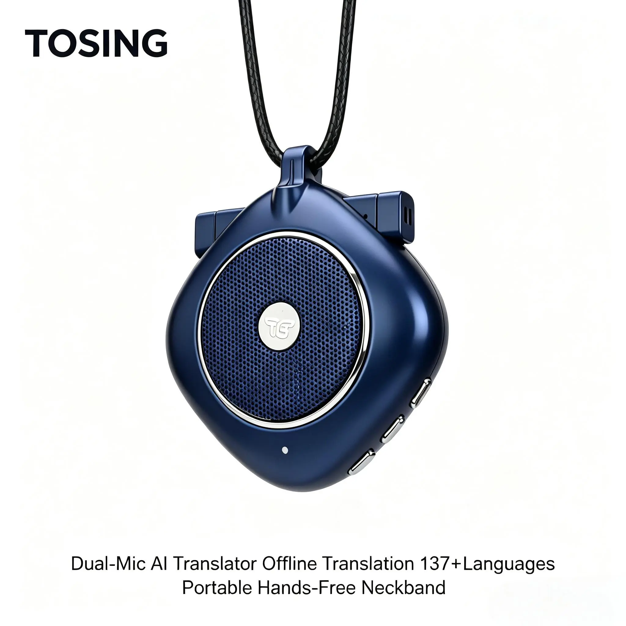 TOSING T1-Blue Portable Dual-Mic AI Travel Translator Device - Single Unit, 137+ Language Real-Time Voice Tool, Pocket-Sized E-Dictionary for Youth Travelers, Cell-Phone Compatible, US Warehouse Stock, Free AI Access