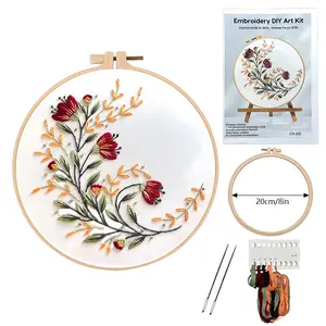 Beginner Embroidery Kit, Floral Pattern, Embroidery Design, Colorful Cross Stitch Set, DIY Craft Supplies, Includes Printed Fabric, Threads, Needles, Handcraft