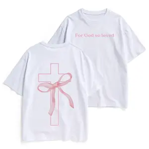 "For God So Loved" Cross & Bow Coquette T-Shirt, Unisex Christian Faith Wear, Bible Verse Gift