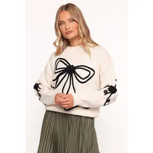 Isiora Bow Embroidered Knit Sweater - Cream