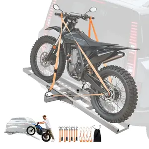 summervibes VEVOR Motorcycle Carrier, 400 lbs Capacity, Heavy Duty Aluminum Hitch Mount Rack with 47in Loading Ramp, Straps Stabilizer, Scooter Dirt Bike Trailer Hauler for Car Truck with 2-Inch Hitch Receiver