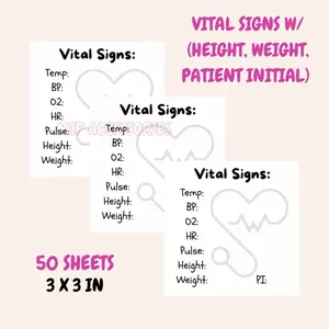 Vital Signs w/ Height, Weight & Patient Initials 50 sheets 3 x 3 inches in size Buy 2 Get 1 Scrunchie for FREE Valentines gift craft