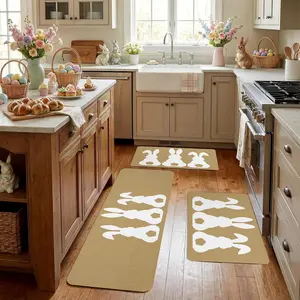 2pc/3pc Easter Happy Kitchen Decorative Area Rug Set with Bunny and Floral Colorful Egg Pattern, Spring Home Decor Kitchen Mat for Festive Cooking