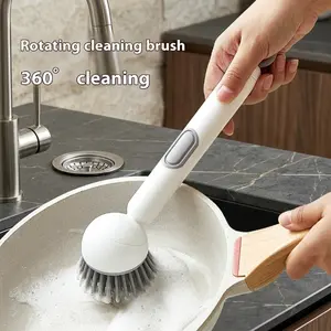 6-in-1 Rotating Scrub Dish Brush with Detergent Dispenser – Adjustable Angle Design, Suitable for Cleaning Pots, Pans, Dishes & Utensils, Comes with Wall Mount for Kitchen Sink, Stove & More