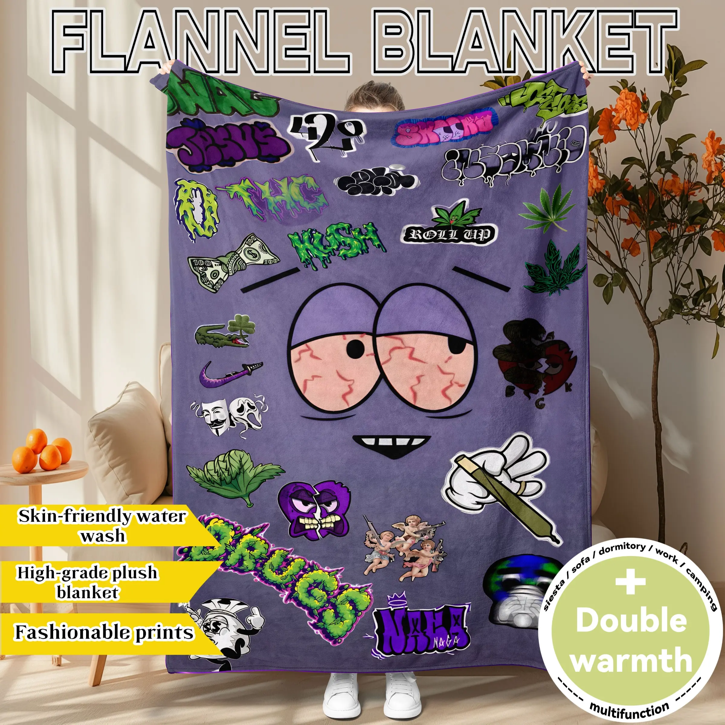 South Park Towelie Blanket, Cartoon Flannel Throw Blanket with Funny Graphic Print, Soft Cozy Warm Blanket for Sofa Bed Bedroom Travel Camping Office Nap, Lightweight Plush Throw, TV Fan Gift, Cute Home Decor Blanket, Everyday Comfort Essential