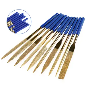 LOZLIN 10PCS Mini Diamond Needle File Set, 3x140mm Titanium Coated Precision Files for Jewelry, Metal, Glass, Wood, Stone, Includes Round, Half Round, Flat, Square, Triangle & Warding Shapes