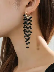 Elegant Triangle Glass Bead Fringe Earrings, Unique Fashion Jewelry for Women, Perfect for Daily Wear or Parties