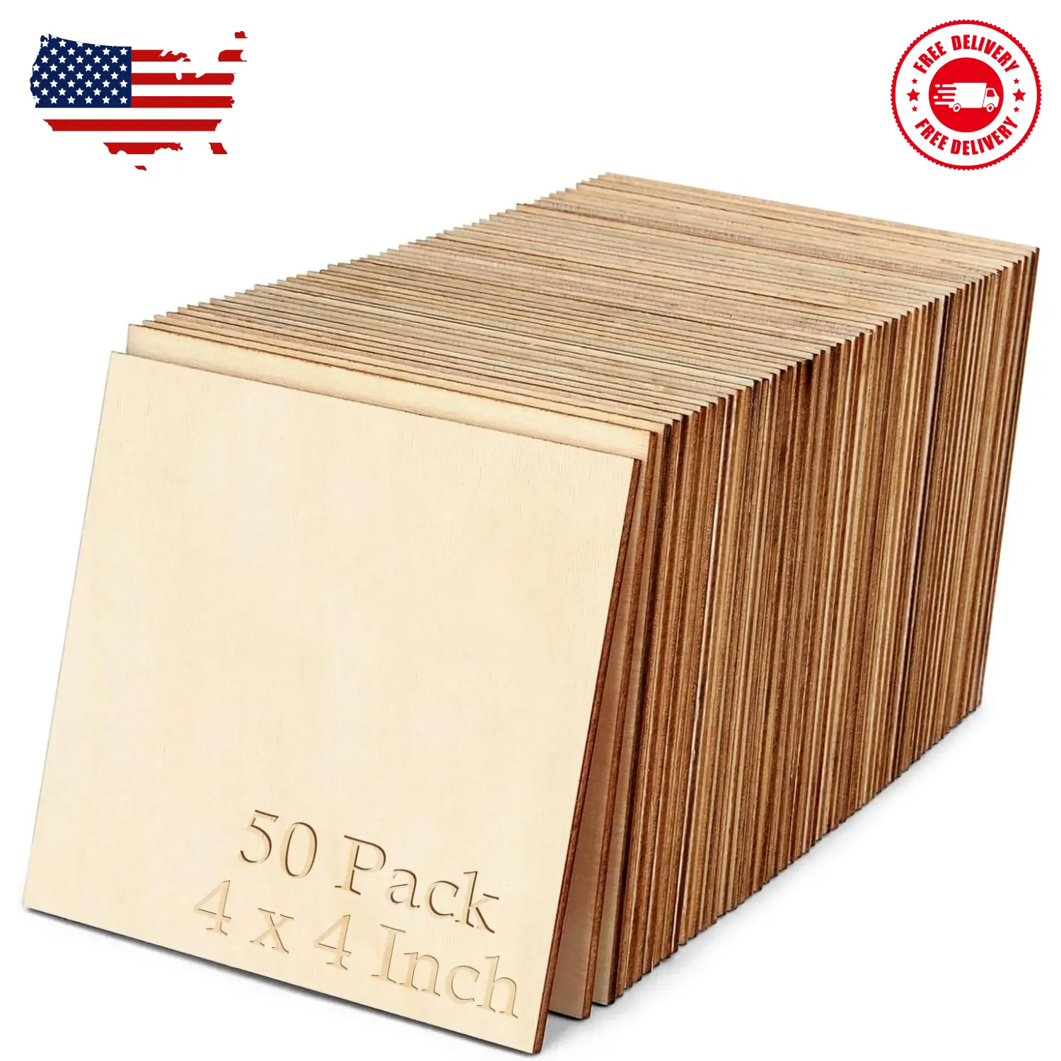 50PCS 4x4 Inch Wood Squares Unfinished Square Wood Pieces for Crafts,Painting, Writing, DIY Su