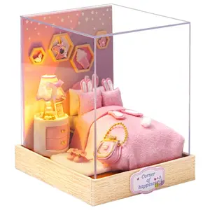 DIY Mini House Toy Kit, Doll House, Creative Craft Set for Teens & Adults, Wooden Model Room Decor, Perfect Gift for Holidays, Requires Tools & Batteries