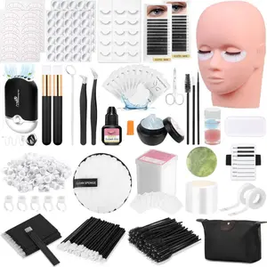 Lashes Kit for Eyelash Extension Beginner Lash Tech Starter Kit with Eye Lash Mannequin , Professional Eyelash Extension Kit with Lash Fan, Extension Glue and Eyelash Remover for Practice
