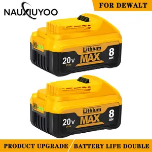2-Pack updated version 8000mAh High Capacity Battery Replacement for Dewalt ，battery life double ，20V Max Battery Compatible with Dewalt DCB200 DCB201 DCB203 DCB205 DCB206 Works with 20V Power Tools & Chargers