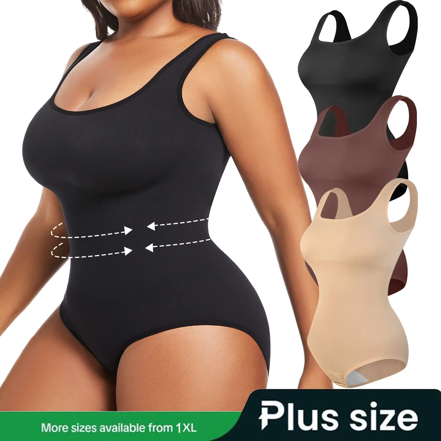 【Plus Size】Women's Plus Size Shapewear Bodysuit, Soft Tummy Control Square Neck Sleeveless Tank Top for Casual, Work & Weddings, Basic, Bodysuit For Women, Valentines Day, Lightweight, 3Xl