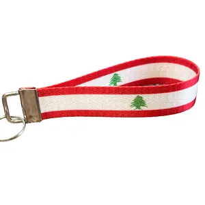 Lebanon / Lebanese Flag - Personalized Name Nylon Key Fob - Custom Wristlet Keychain