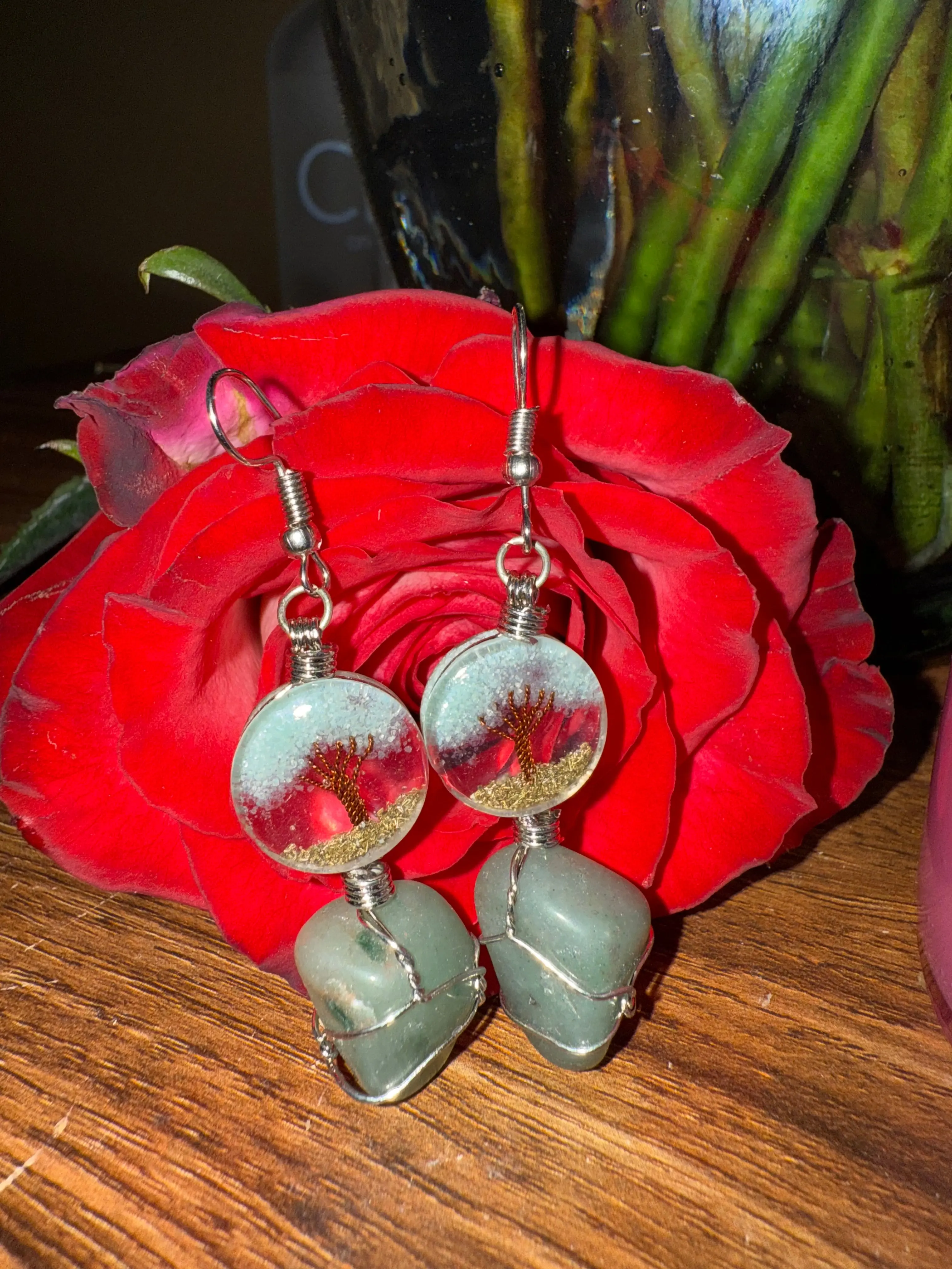 Green Aventurine Tree Earrings Green Aventurine Tree Earrings
