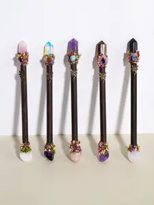 Natural Crystal Fairy Wand with Tiger Eye and Amethyst, Handmade Magic Staff with Floral and Bee Details, Role-Playing Decor Art
