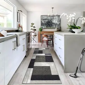 【GARVEE】Runner Rug 2x6 Modern Washable Rug Runner Color-Blocked Entryway Rug Boxes Print Hallway Runners Contemporary Geometric Rug Non-Slip Low Pile Kitchen Rug for Bedroom Bedside Laundry Brown