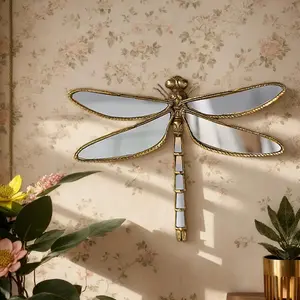 🌿 Bring The Garden Inside. Gold Dragonfly Wall Hanging | Art Deco Style Mirror | Whimsical Nature Decor | Eclectic Gallery Wall | Art Wall Decoration (Brass Finish)