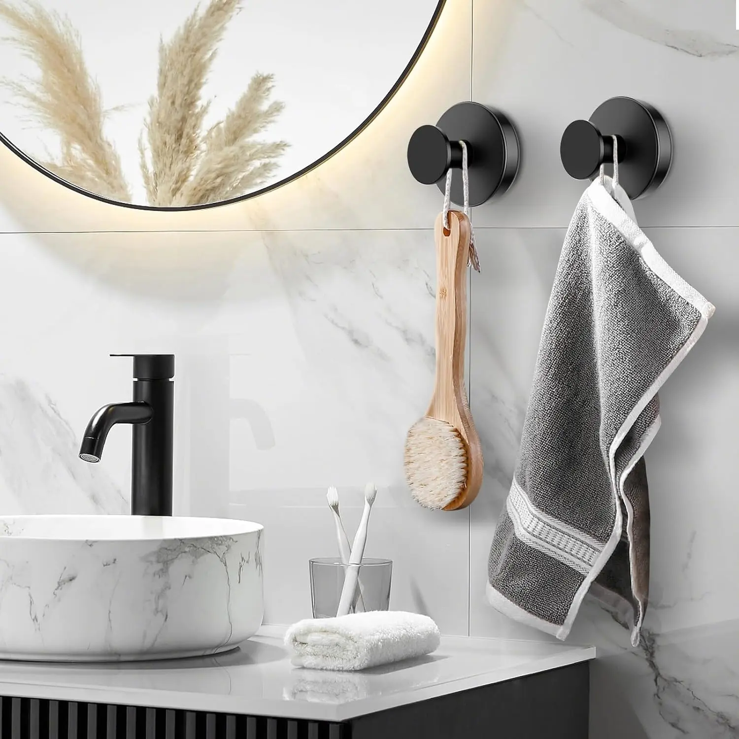 Decerk Shower Suction Cup Hooks 2 PCS 4 PCS 6 PCS, Waterproof Reusable Bathroom Wall Hangers, Hanging Towels Loofah Robe, No Drilling Bathroom Accessories