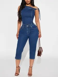 Chloe Denim Capri Set - Medium Wash