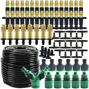 [Outdoor Spray System] 15m/30m multi-function outdoor spray system, garden cooling and irrigation kit, with brass atomizing nozzle and 1/4 inch hose, suitable for garden garden and greenhouse irrigation