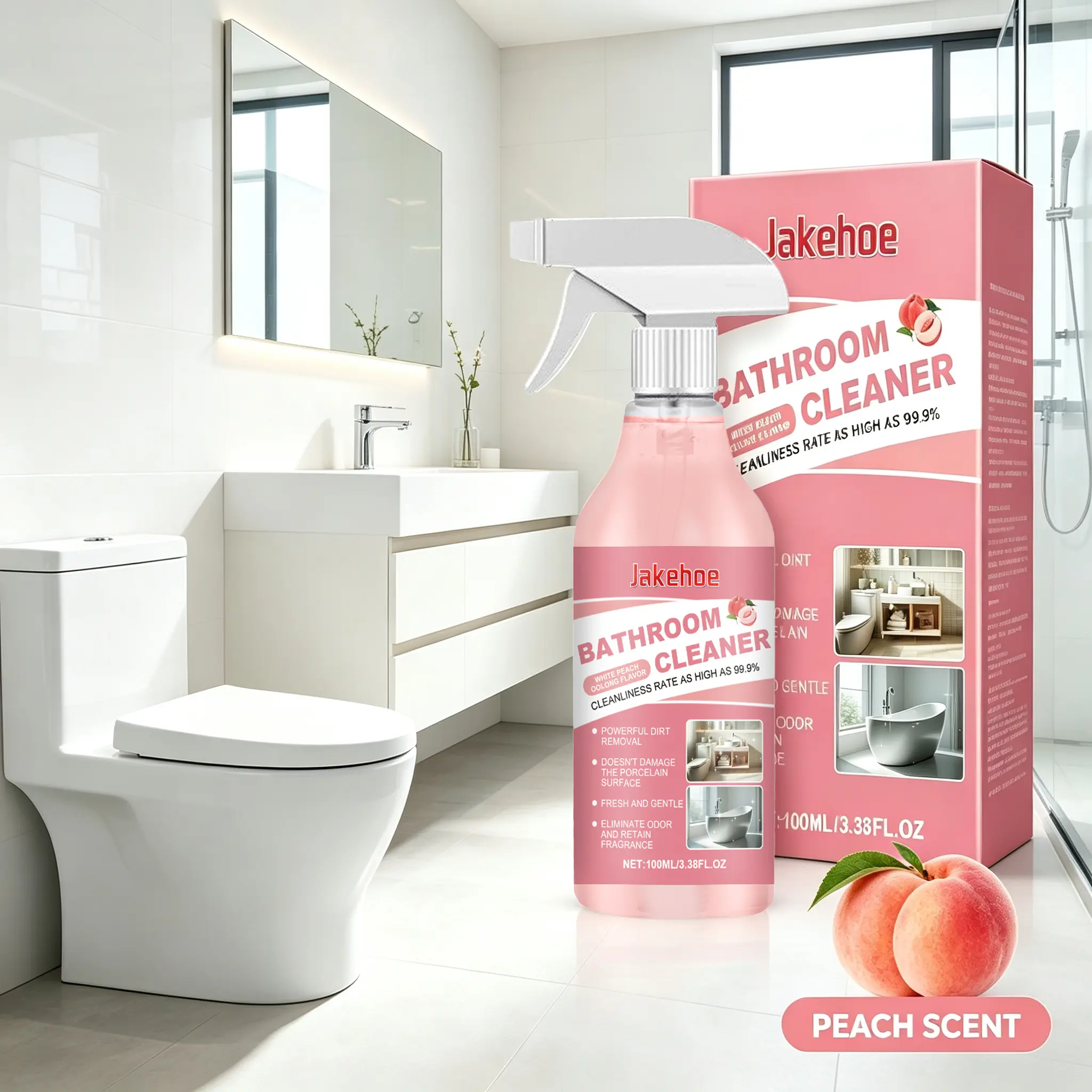 Jakehoe Bathroom Cleaner Spray 100ml, Powerful Stain & Dirt Remover for Tub, Tile, Toilet & Porcelain, Gentle on Surfaces, Odor Eliminator